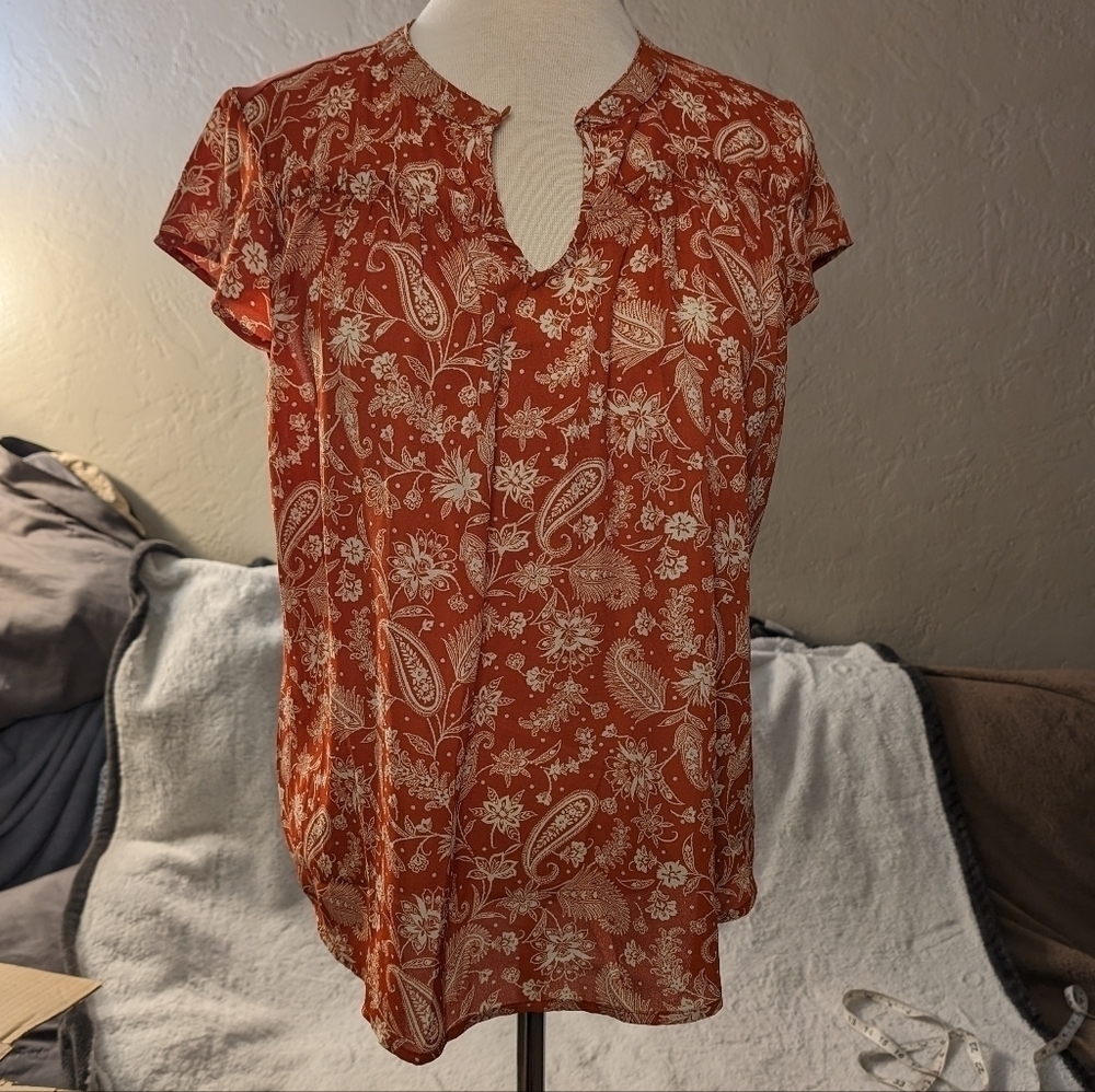 PaperMoon Orange Floral Bouse Womens size L